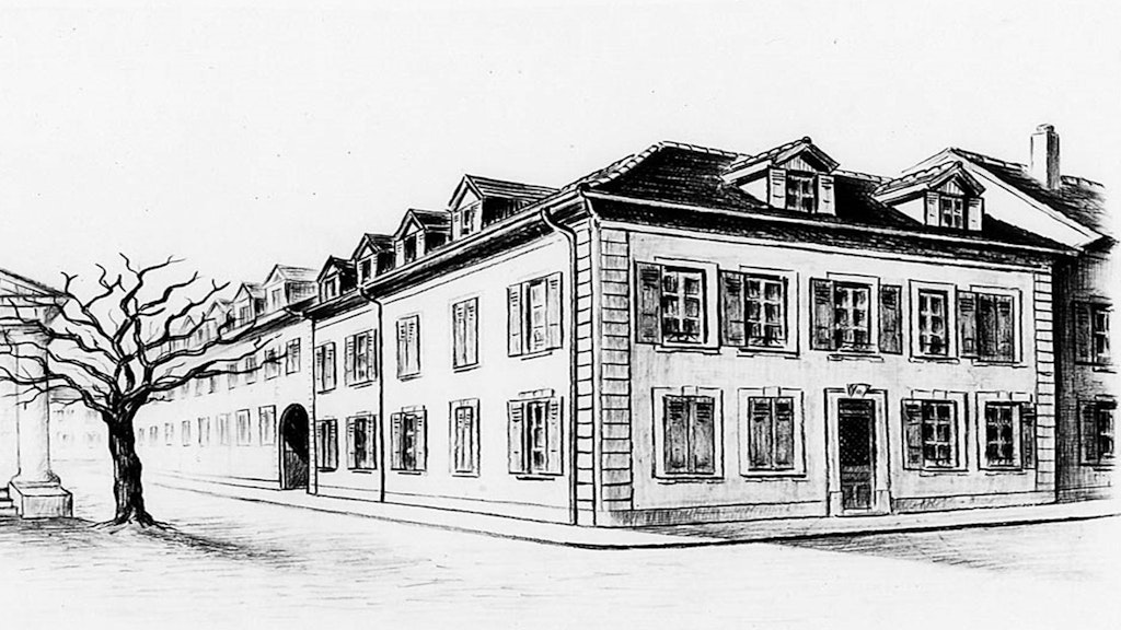 Le premier Bureau topographique fédéral de 1838 à Carouge. Dessin, année inconnue.