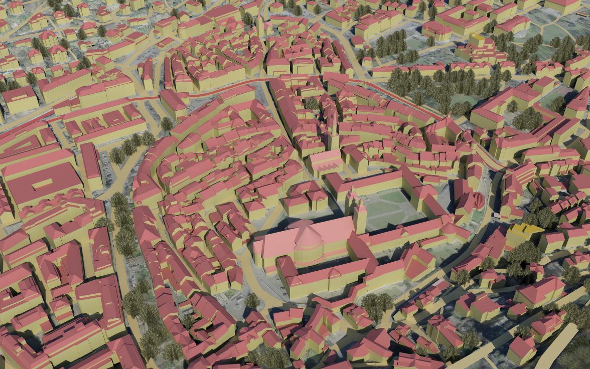 Vol virtuel en 3D au-dessus de la vieille ville de Saint-Gall.
