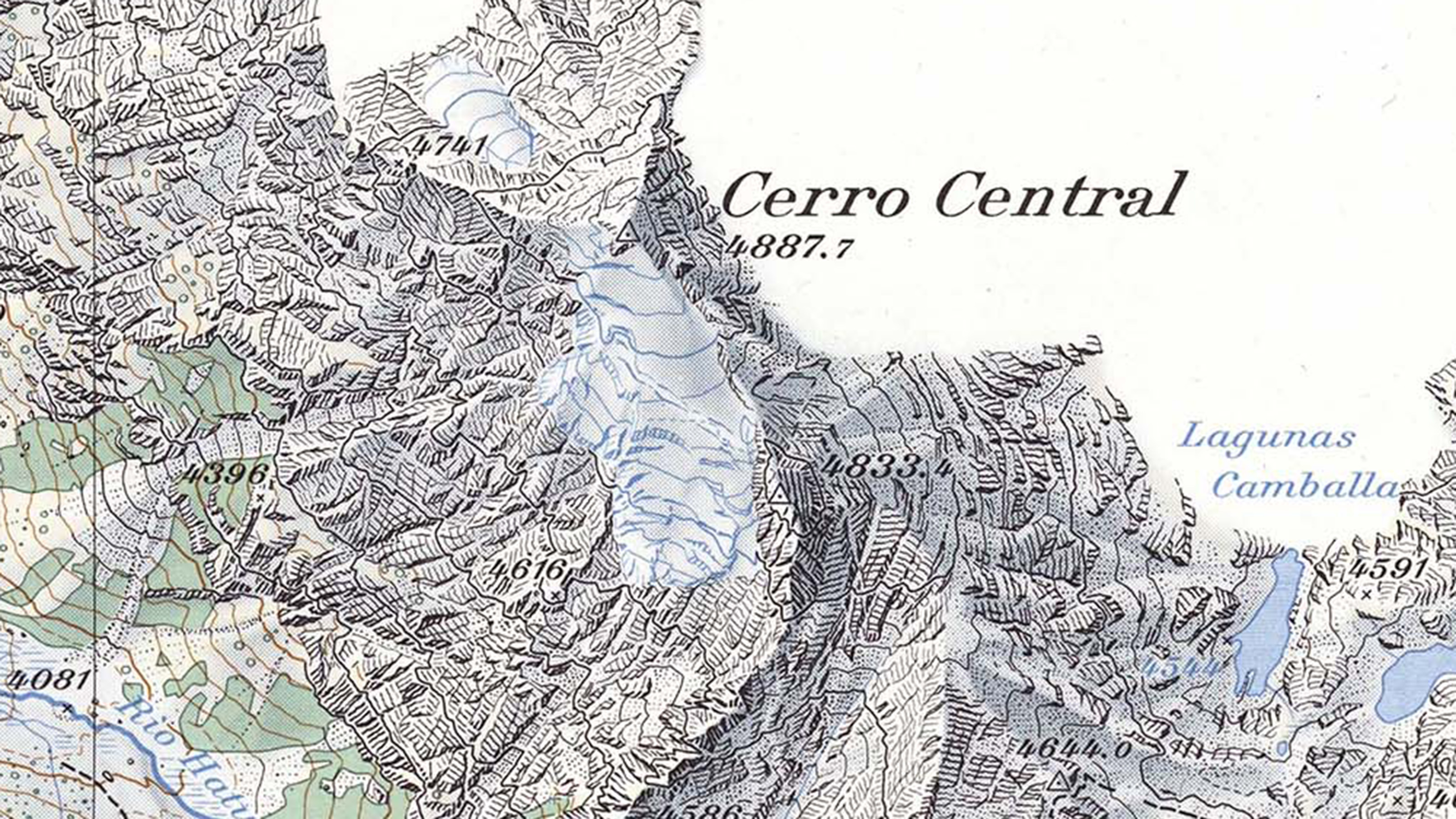 Extrait de la carte Panta. Elle montre les montagnes péruviennes, les glaciers, les prairies et les cours d'eau à la manière suisse.