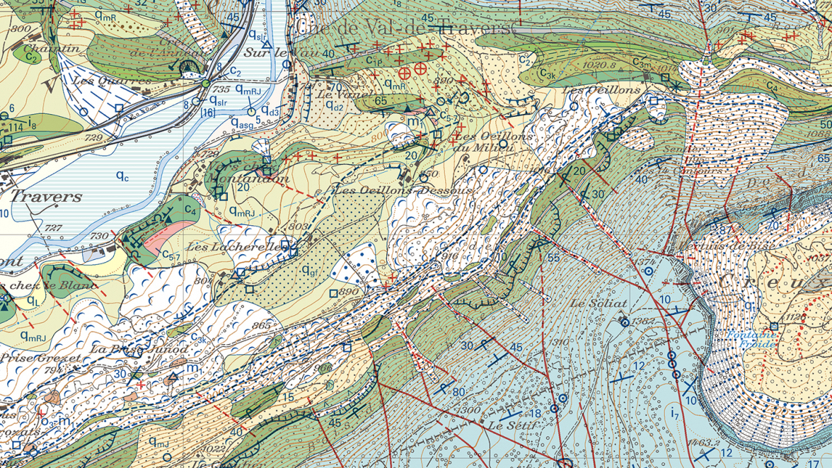 Extrait de la feuille Travers  –  Atlas géologique de la Suisse 1:25 000 (GA25)
