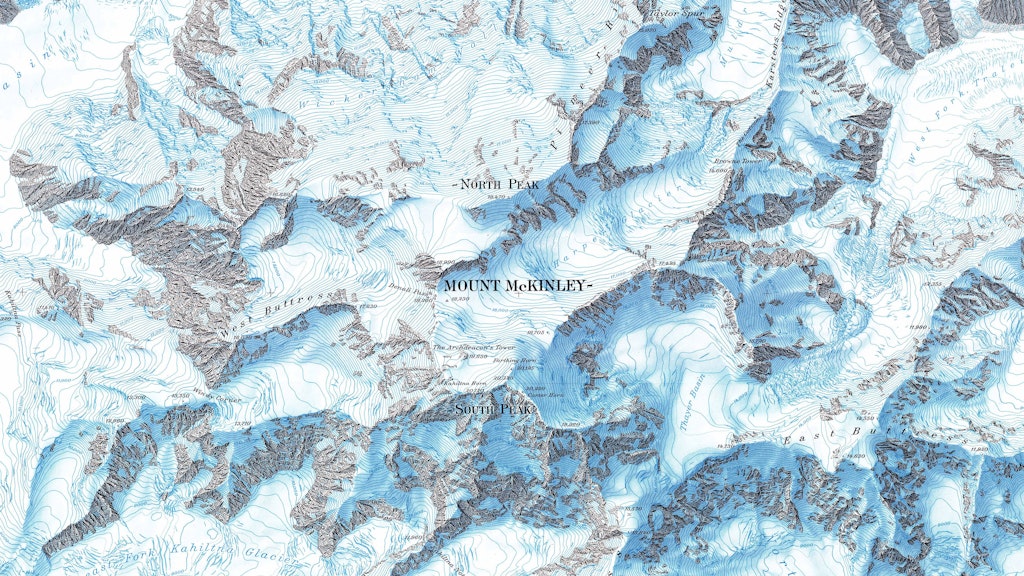 Map of Mount McKinley, detail. The map shows a US-American area, but is in the Swiss map layout.