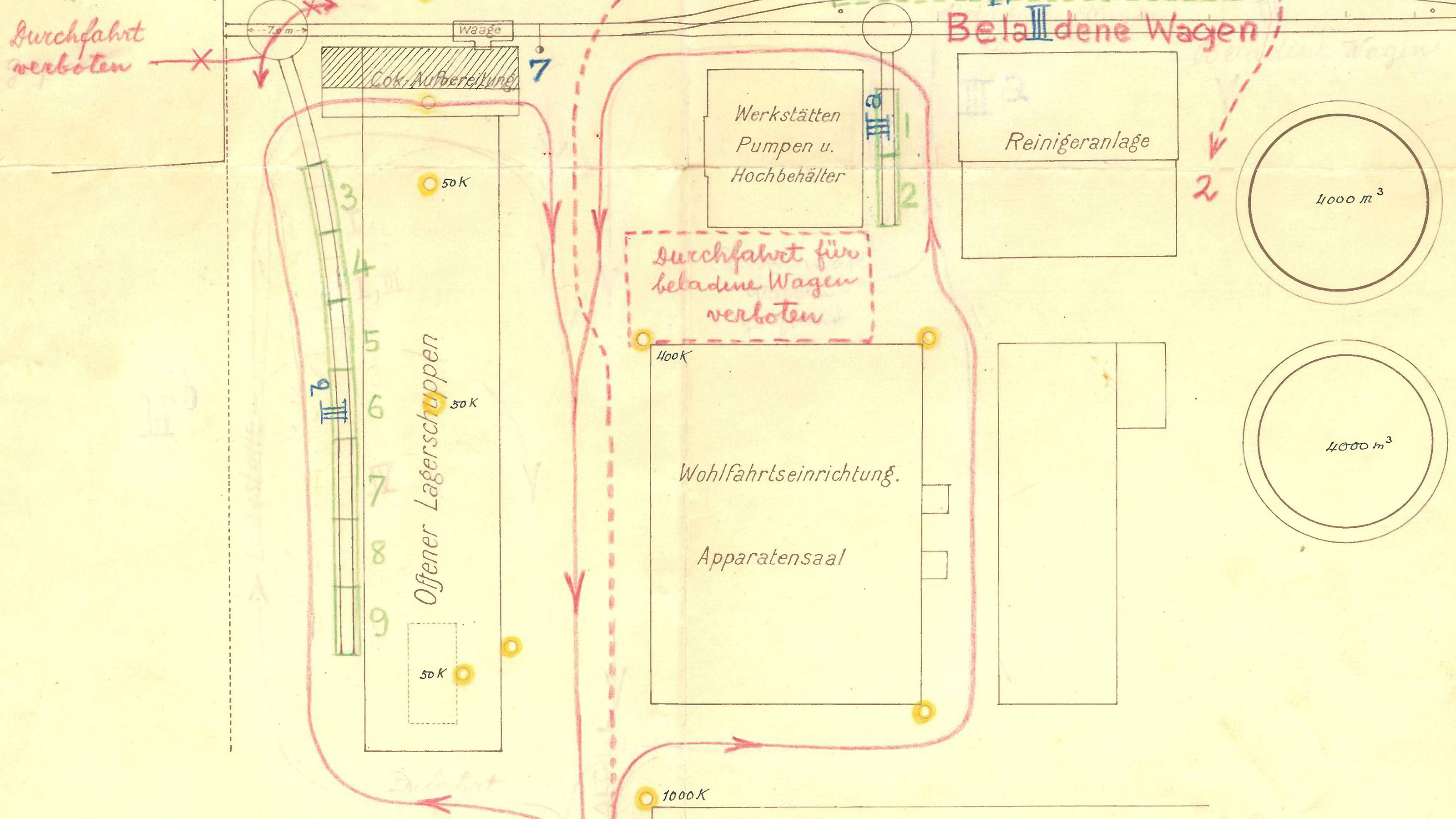 Handgezeichneter Evakuationsplan, der die Evakuation der Landestopografie nahe des Gaswerkes Bern im Detail zeigt.