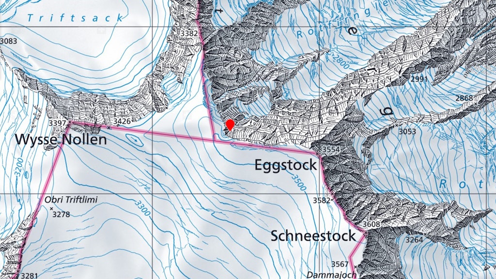 Centre de gravité du volume de la Suisse, marqué sur la carte nationale.