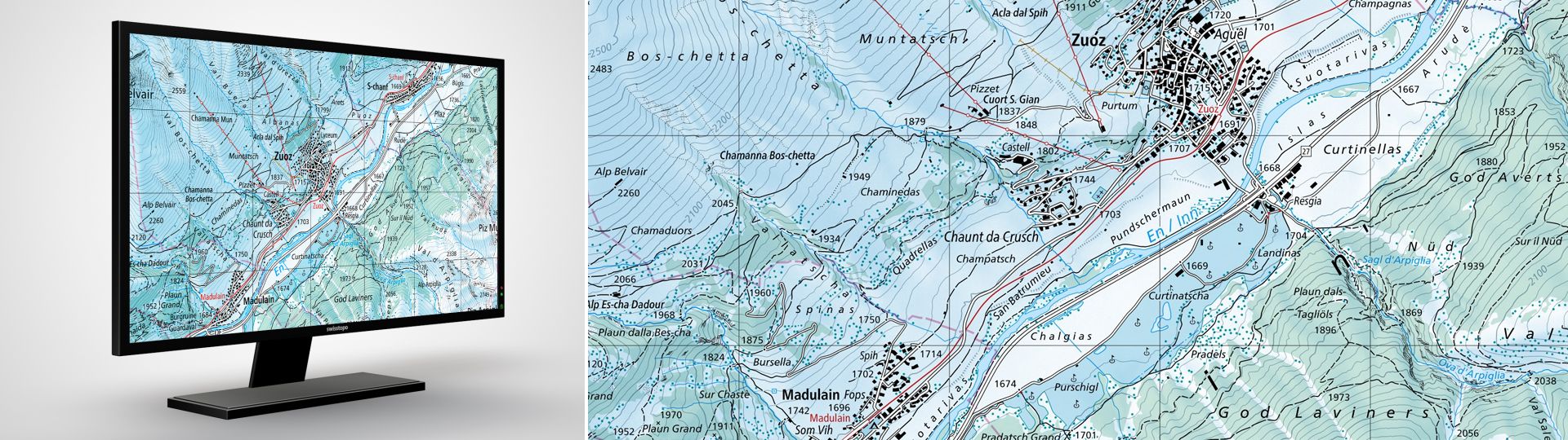 Swiss Map Raster Inverno 50: Swiss Map Raster Inverno 50 è la carta nazionale digitale 1:50 000 in rappresentazione invernale in formato raster.