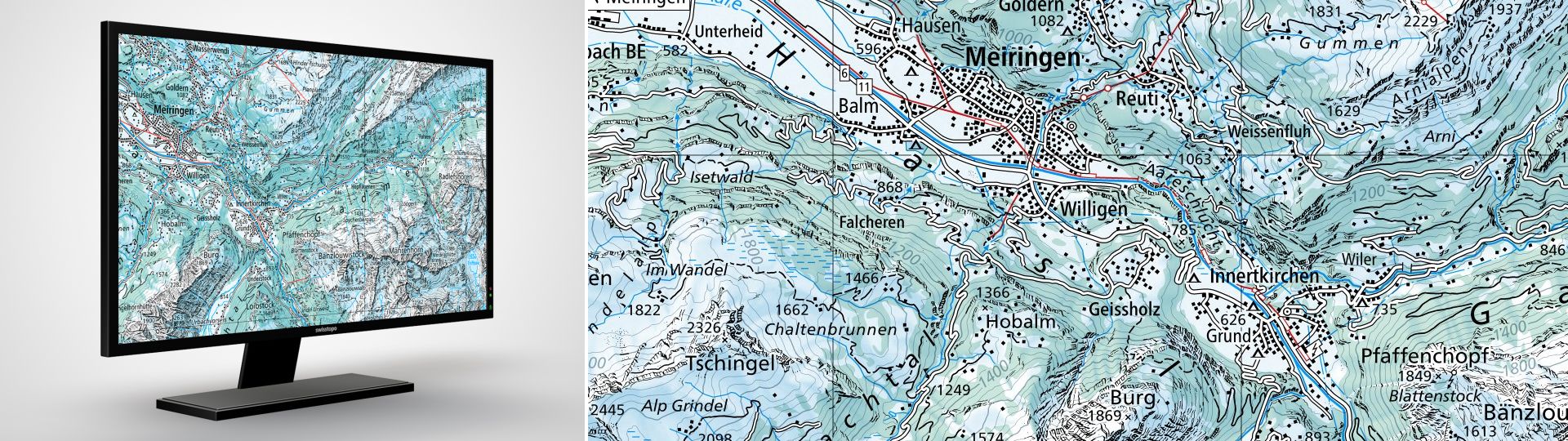 Swiss Map Raster Winter 100: Swiss Map Raster Winter 100 ist die digitale Landeskarte 1:100 000 in winterlicher Darstellung im Rasterformat.