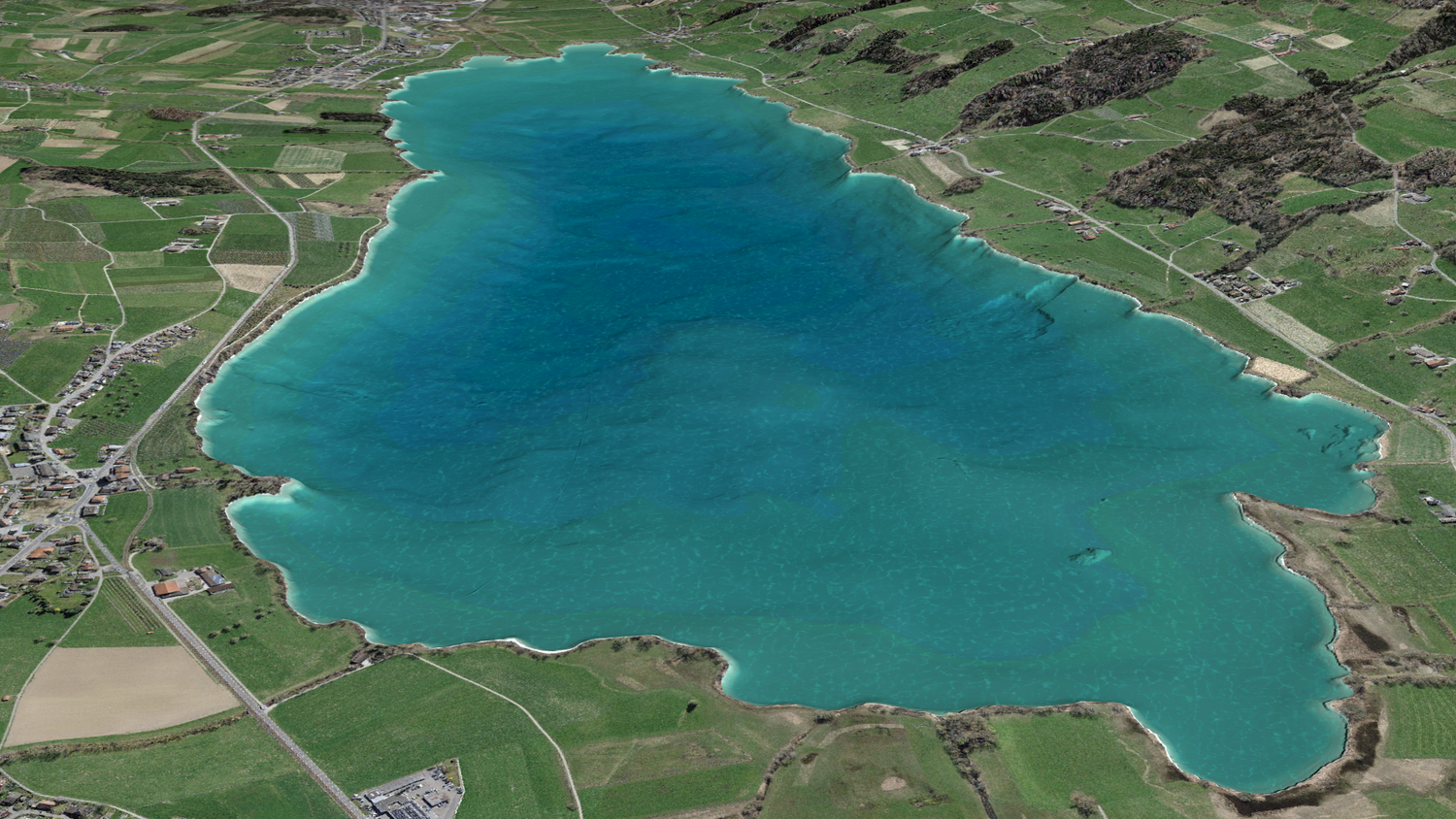 L'immagine mostra il fondo del lago Baldegg sotto forma di ombreggiatura di rilievo