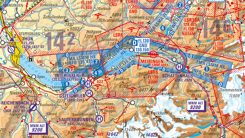 Luftfahrtkarte ICAO, Ausschnitt Berner Oberland
