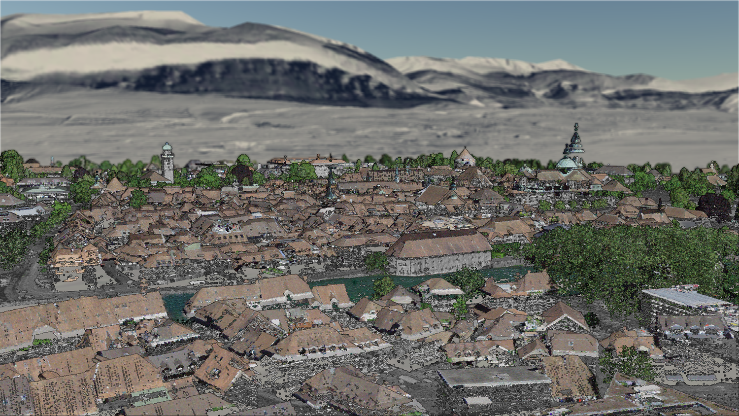 The city of Solothurn shown in the form of a LiDAR point cloud.