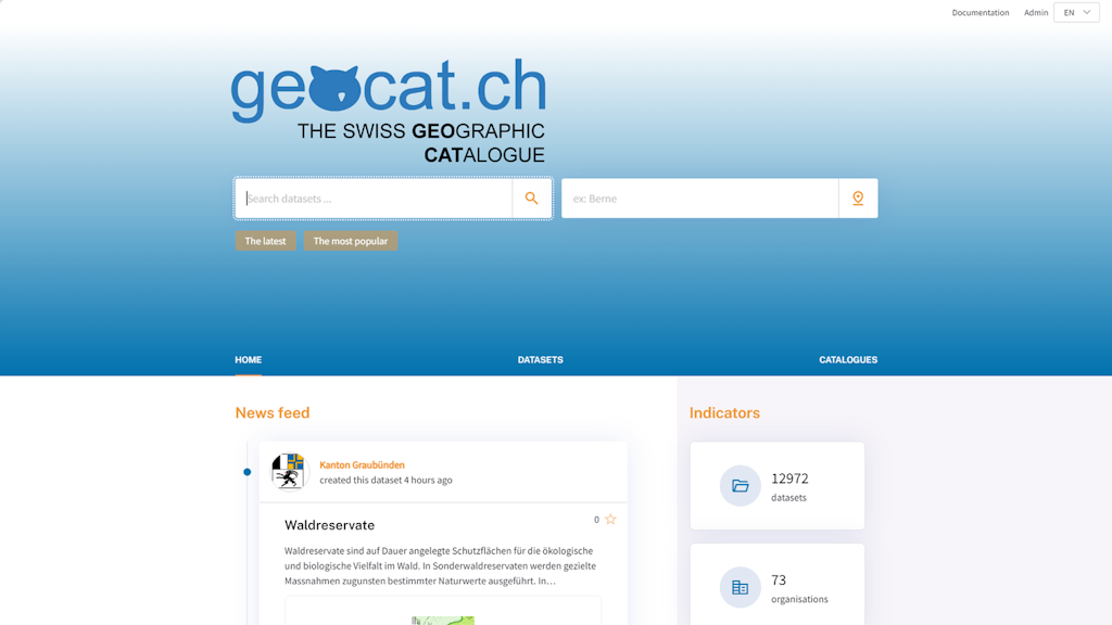 Screenshot Homepage geocat.ch