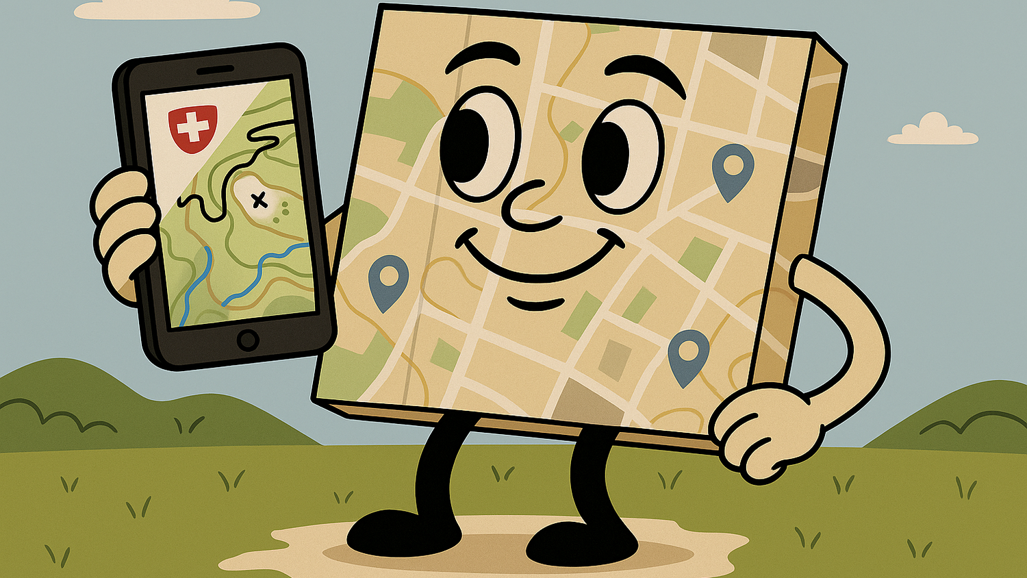Image symbolique générée par IA : la carte analogique rencontre la navigation numérique