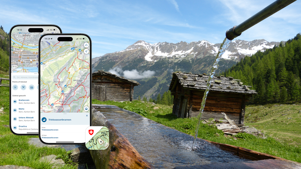 Brunnen in den Alpen mit Screenshots zum App-Update