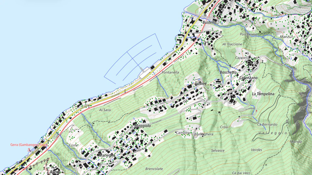 L'immagine mostra una sezione della mappa swissTLM a Gambarogno.