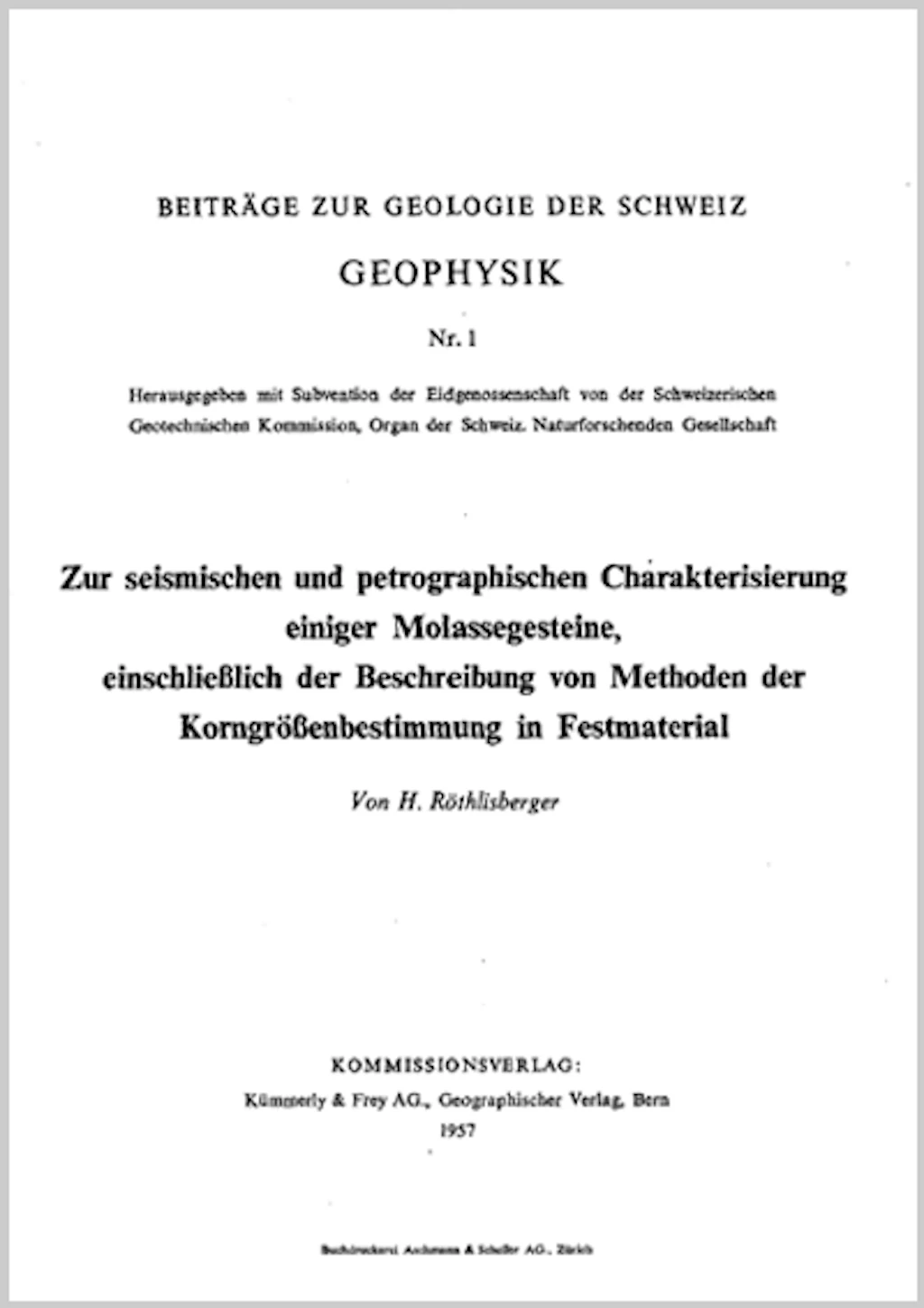 Beiträge zur Geologie der Schweiz - Serie Geophysik - GP1