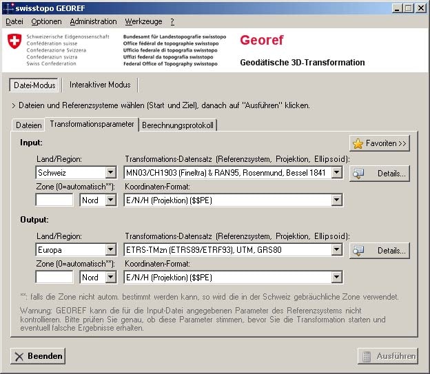 Transformationsparameter (Datei-Modus)