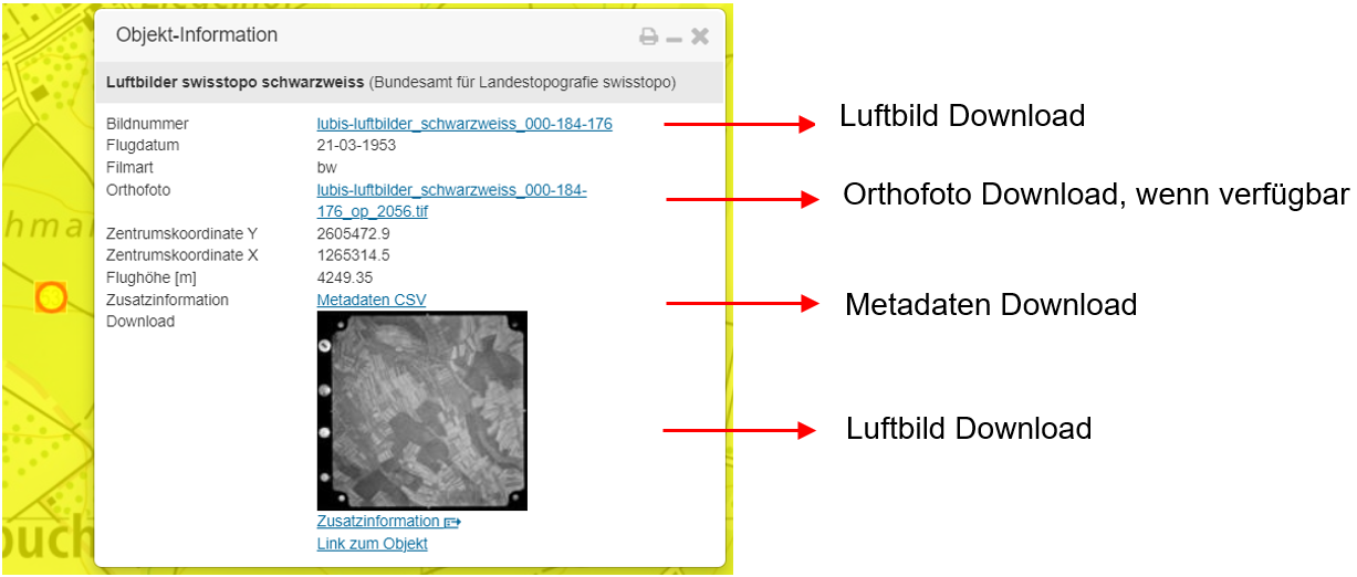 Tooltip zu den als Download verfügbaren Luftbildern.