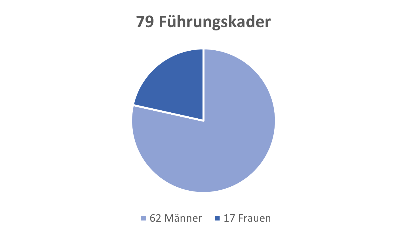 Im Jahr 2023 üben 79 Personen eine Führungsposition aus, davon 62 Männer und 17 Frauen.