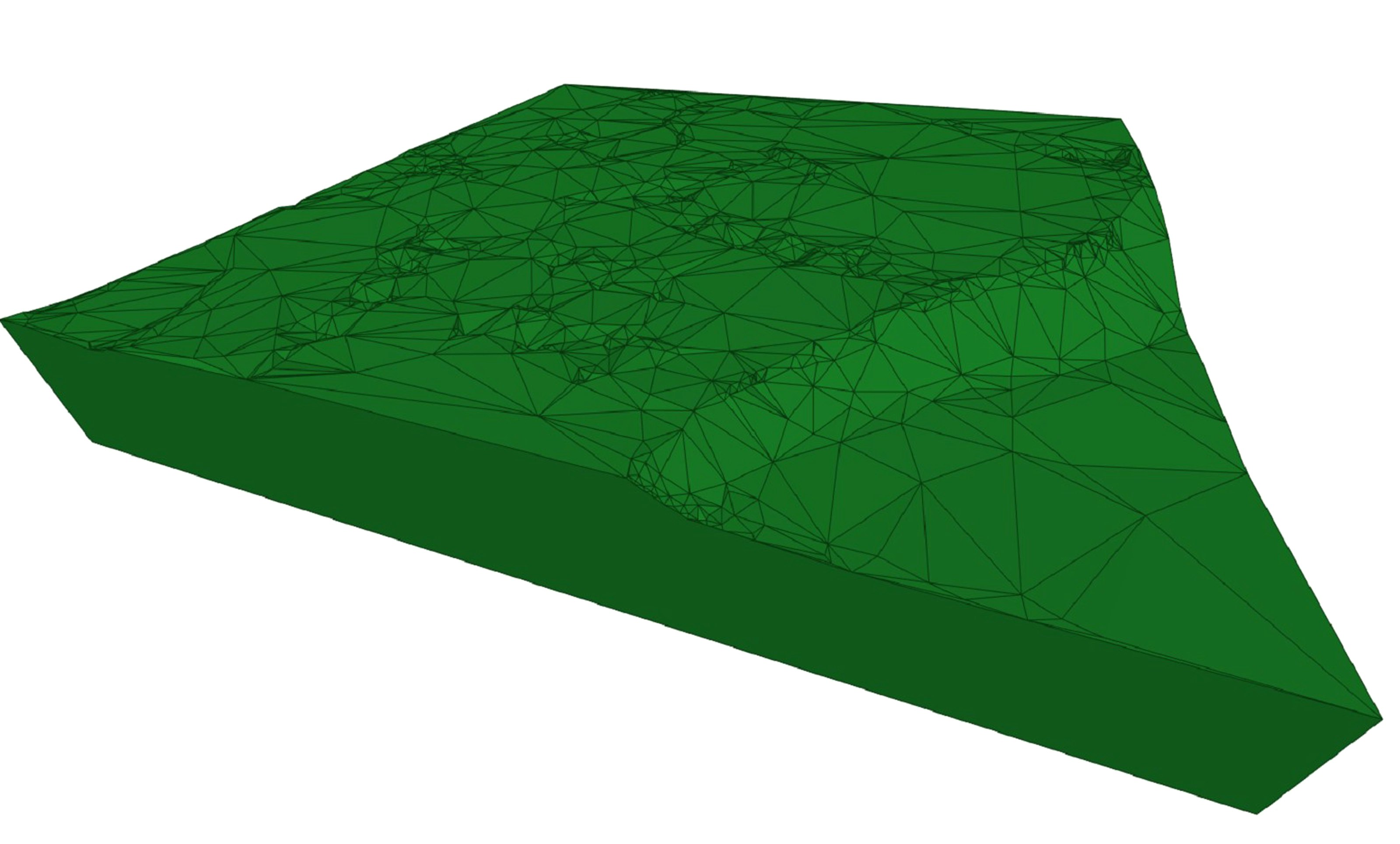 3D-Geländedarstellung als Blockmodell (Terrain solid) aus der Vogelperspektive in grüner Farbe.