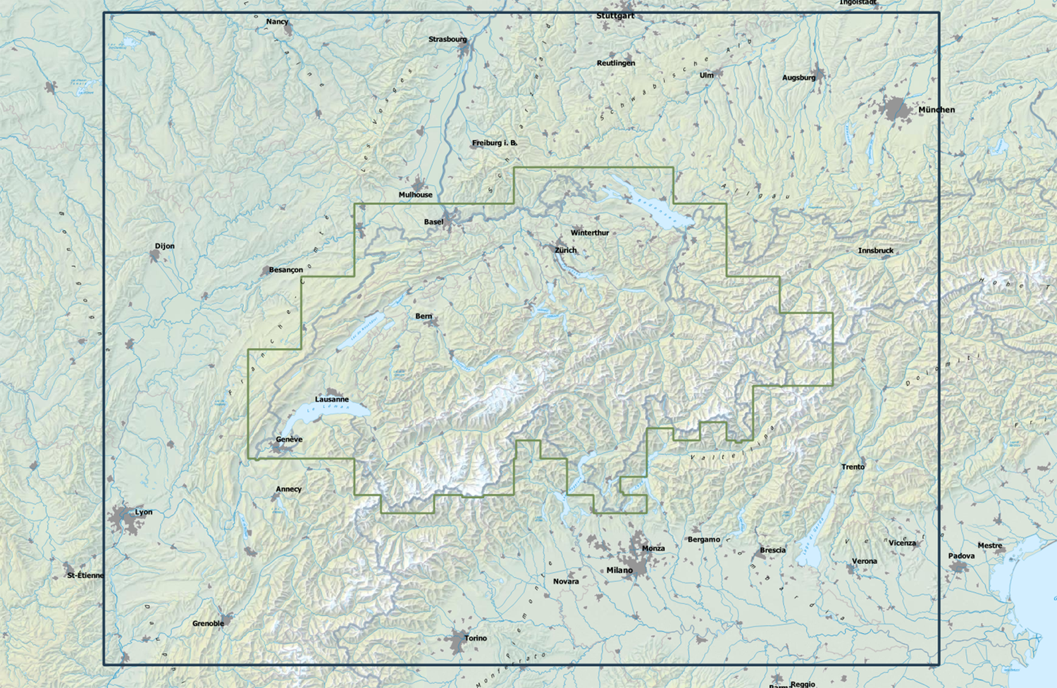 Ausdehnung der Höhenmodelle swissALTIRegio und DHM25