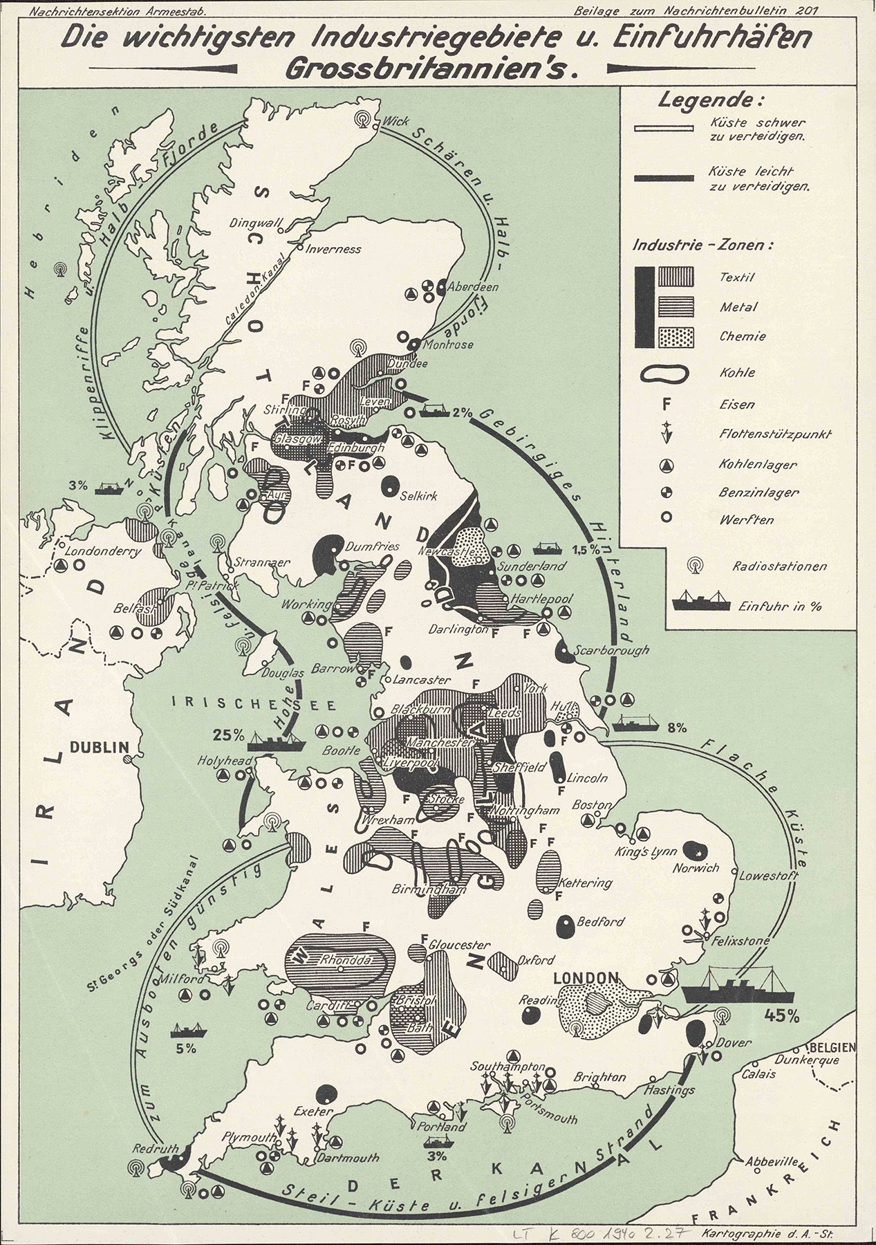 Karte, die die Häfen und Industriegebiete Grossbritanniens zeigt