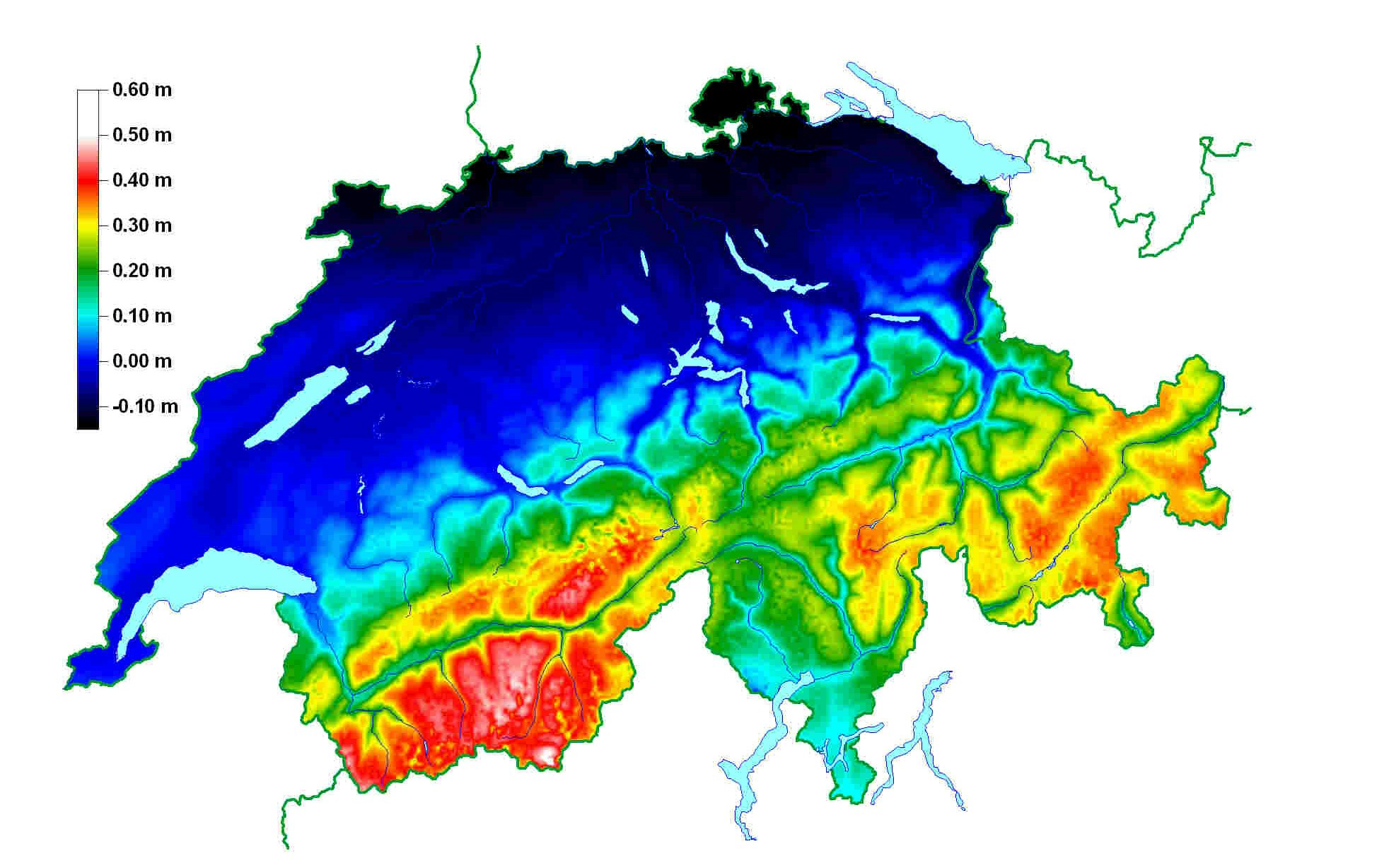 Differenzen in der Höhentransformation zwischen LHN95 zu LN02 in [m
