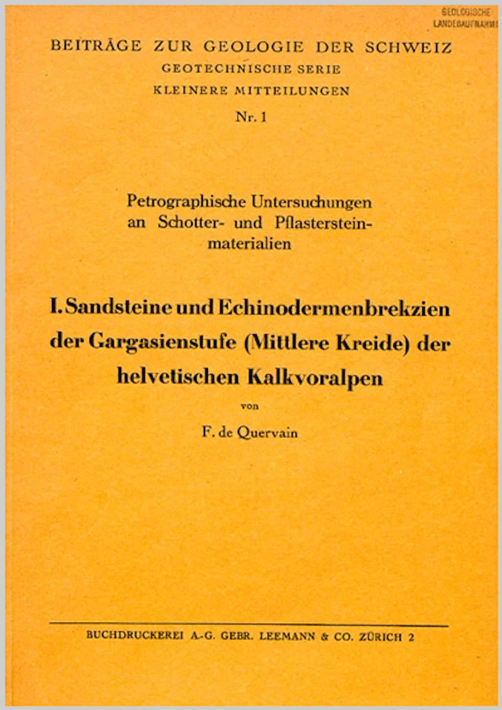 Beiträge zur Geologie der Schweiz - Geotechnische kleinere Mitteilung - KM1