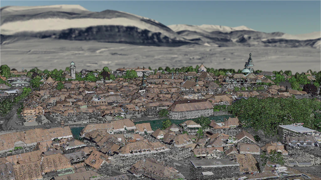 Die Stadt Solothurn in Form von LiDAR-Punktwolke dargestellt.