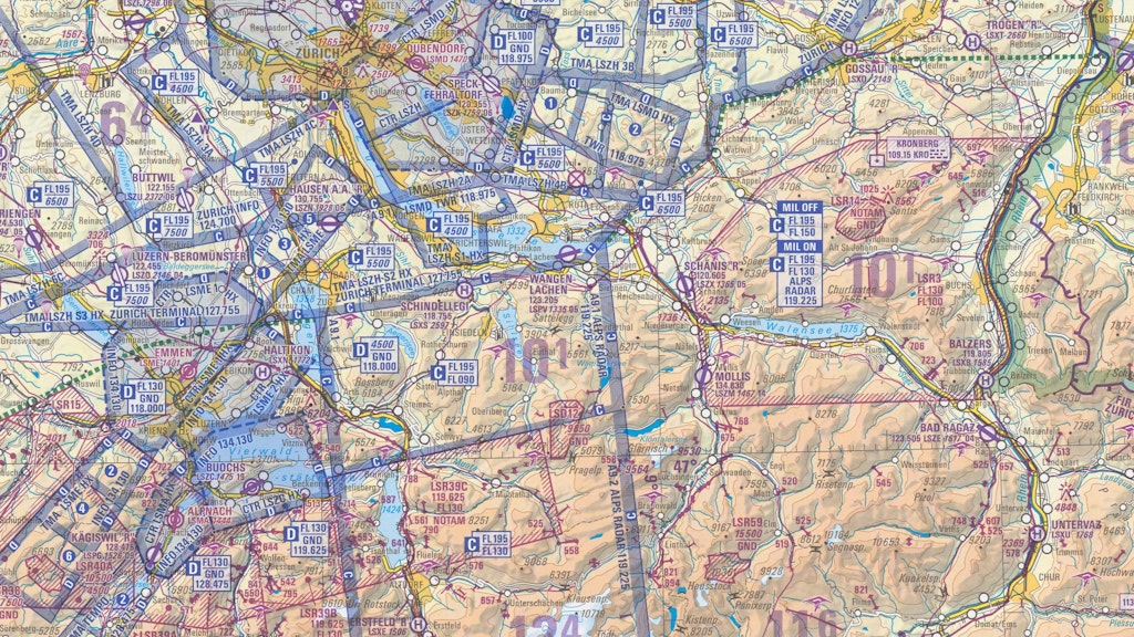 ICAO-Karte mit blauem Flugsicherungsaufdruck