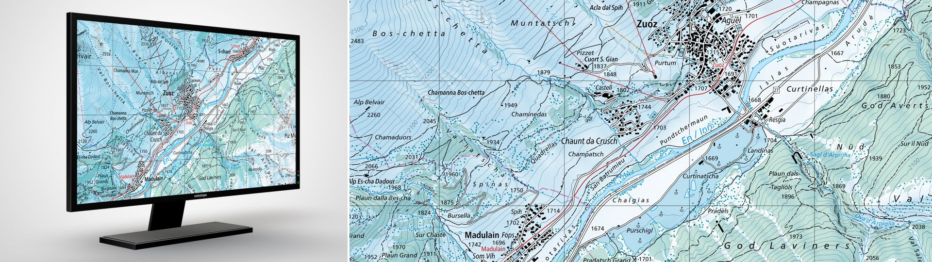 Swiss Map Raster Winter 50: Swiss Map Raster Winter 50 ist die digitale Landeskarte 1:50 000 in winterlicher Darstellung im Rasterformat.