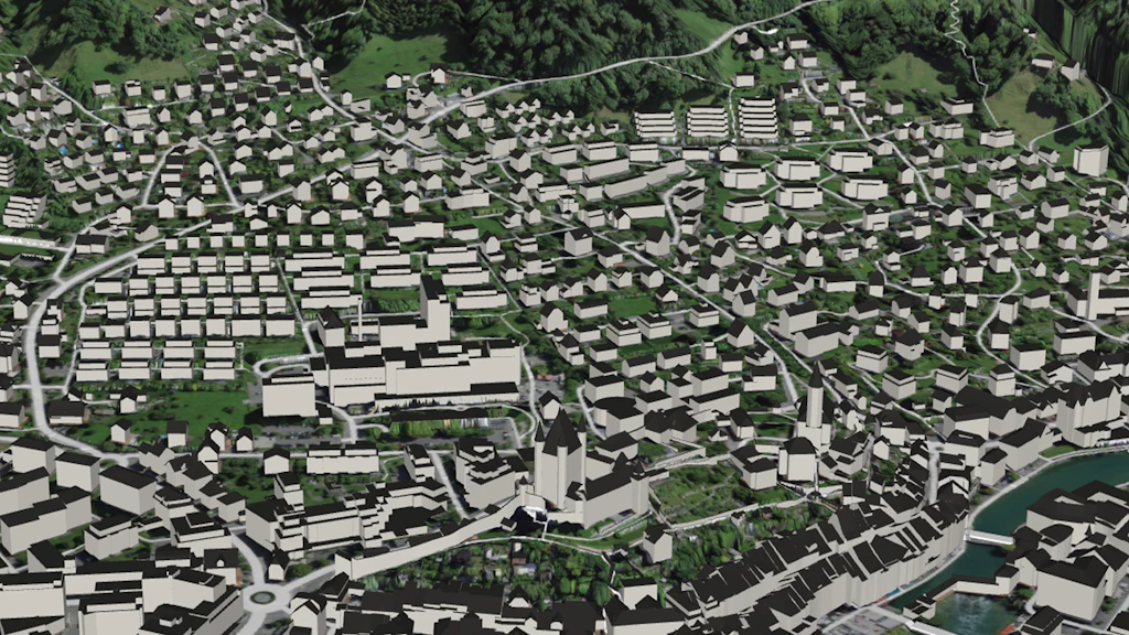 Das Titelbild zeigt mit dem 3D-Paket im OBJ-Format auf der linken Seite und dem Digirama sowie dem Terrain im FBX-Format auf der rechten Seite drei Dienstleistungsangebote von swisstopo