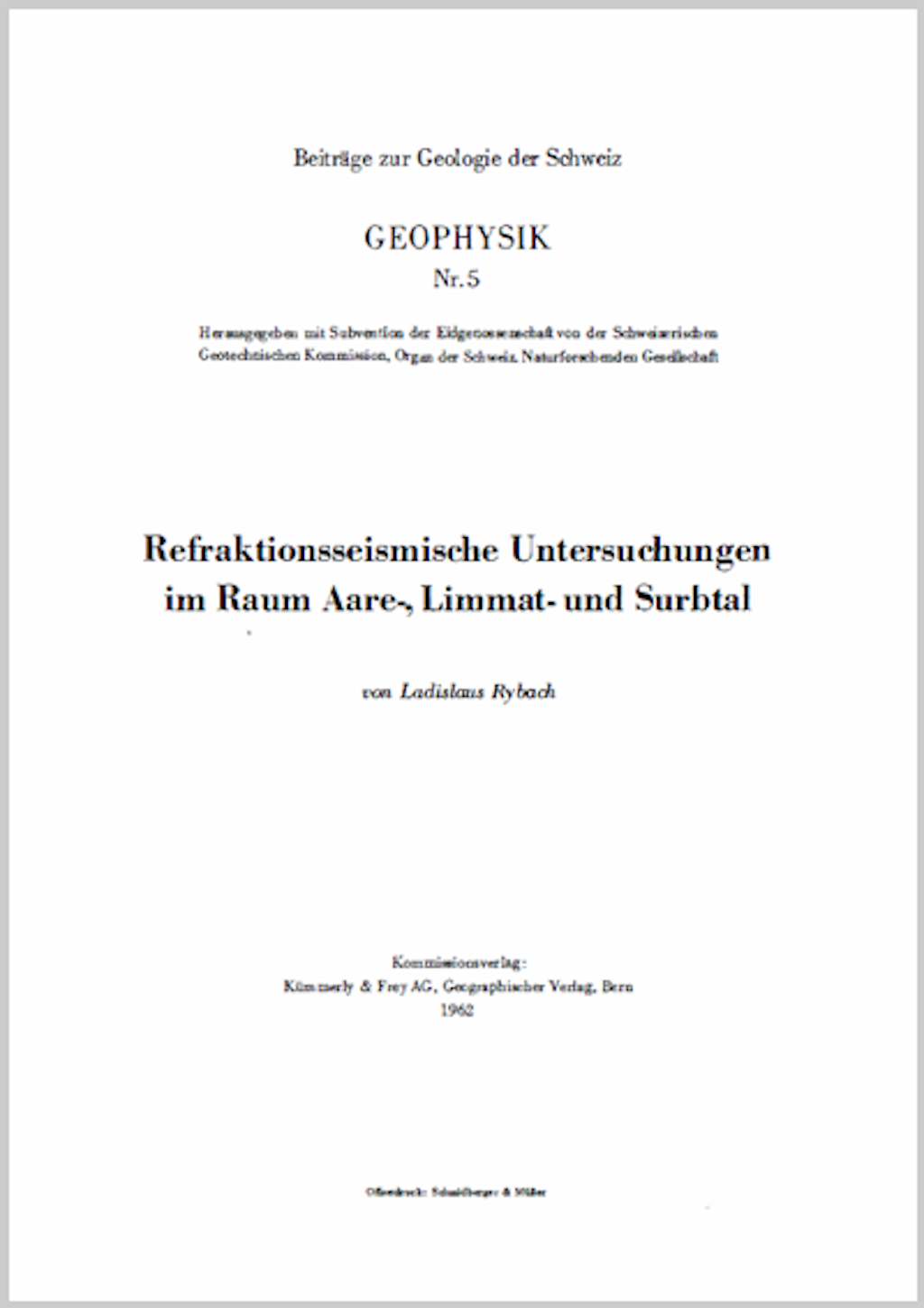 Beiträge zur Geologie der Schweiz - Serie Geophysik - GP5