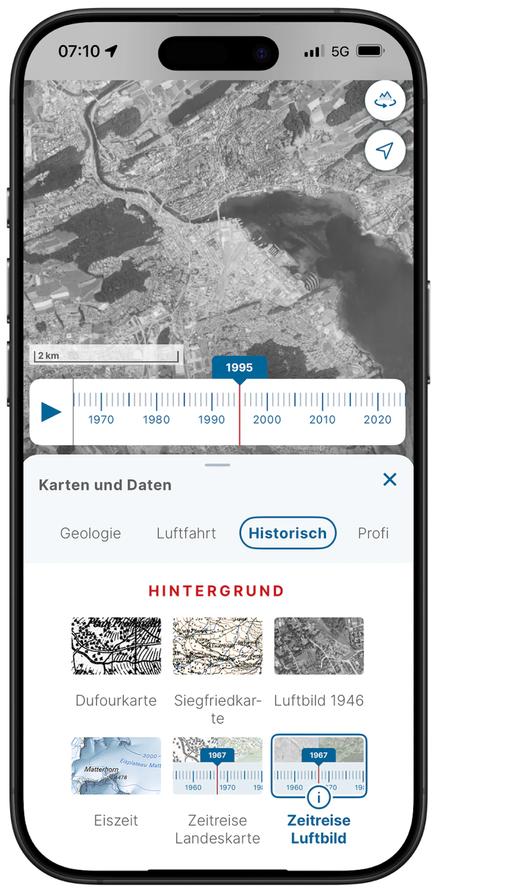 Screen App Zeitreise Luftbilder