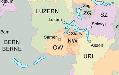 Ausschnitt aus der Kantonskarte der Schweiz