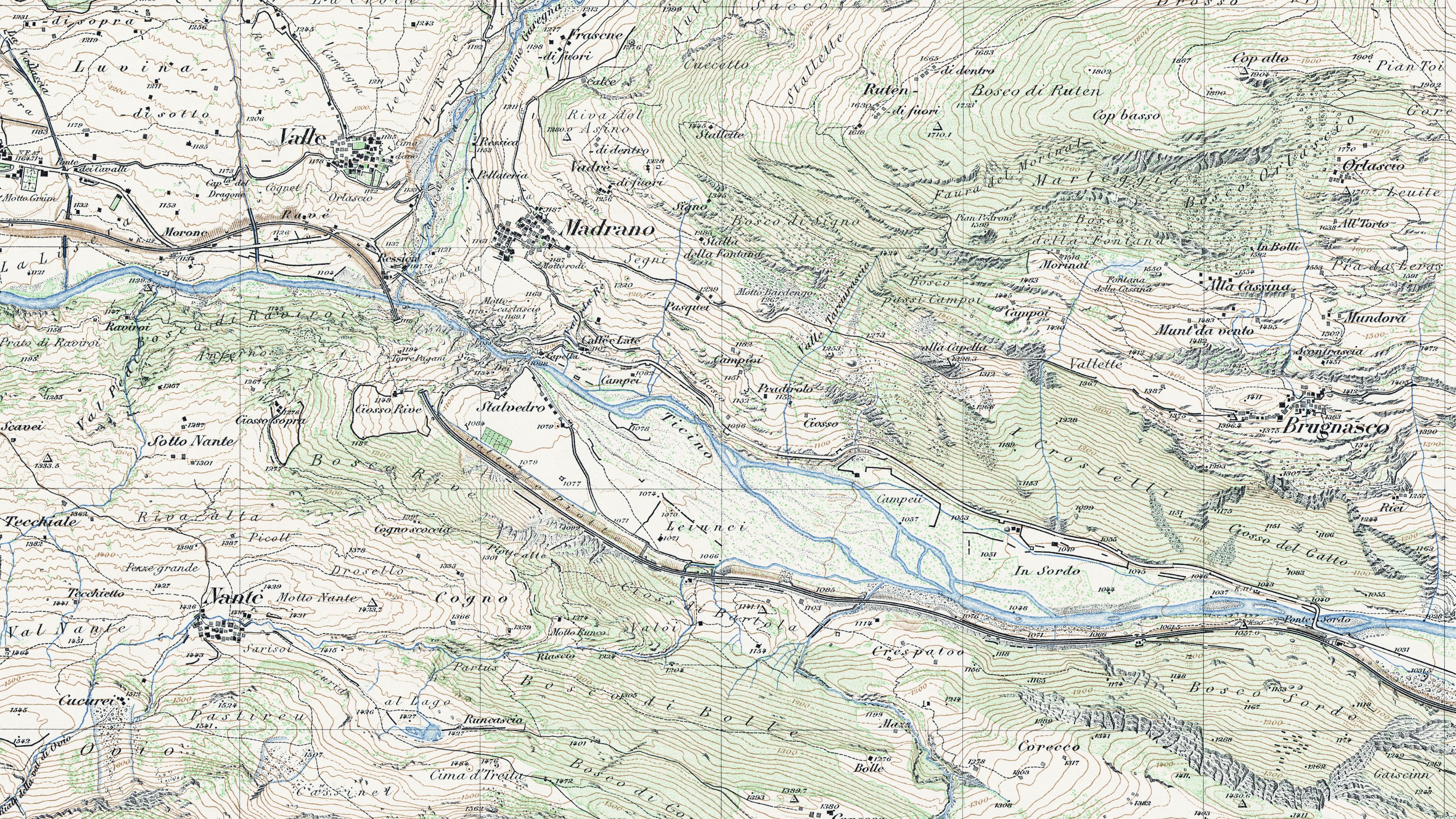 Das Dorf Madrano und Umgebung in einem Blatt der Festungskarte von 1903.