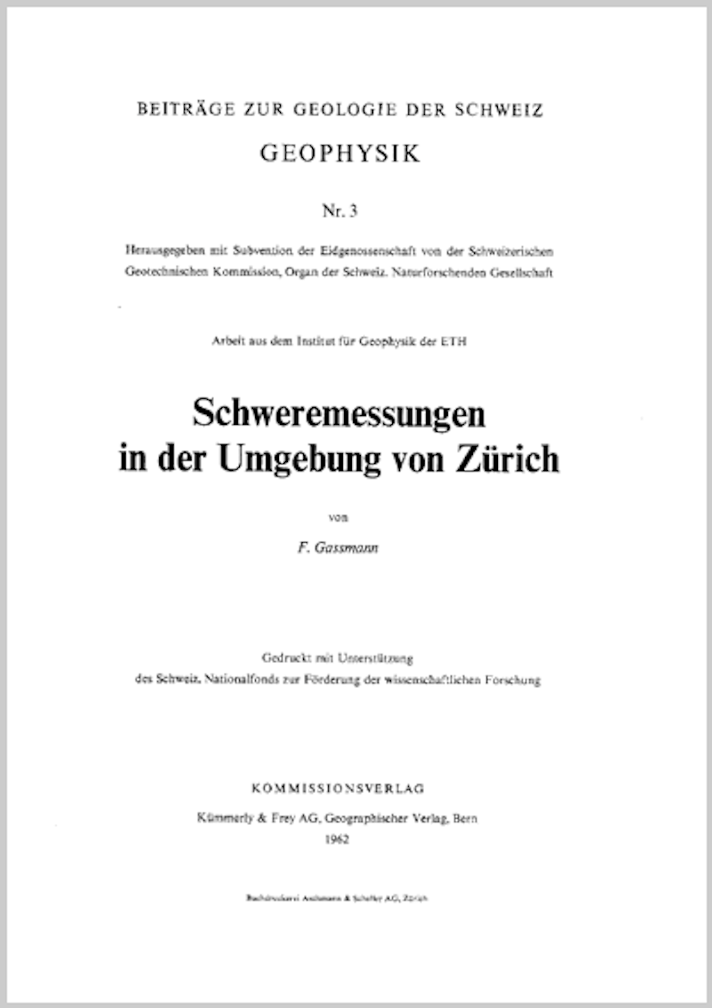 Beiträge zur Geologie der Schweiz - Serie Geophysik - GP3