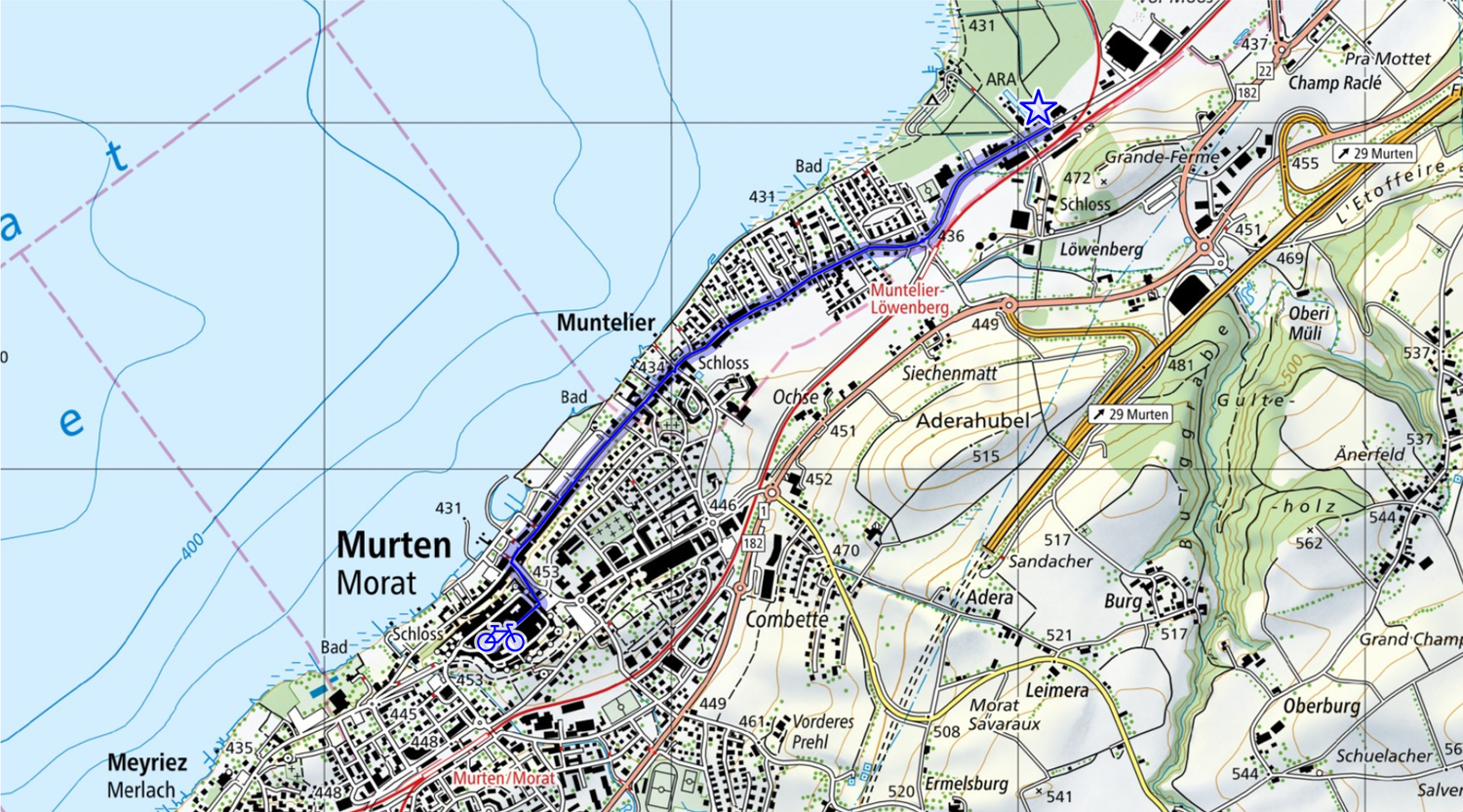 Kartenausschnitt Fahrradtour 1. Etappe 