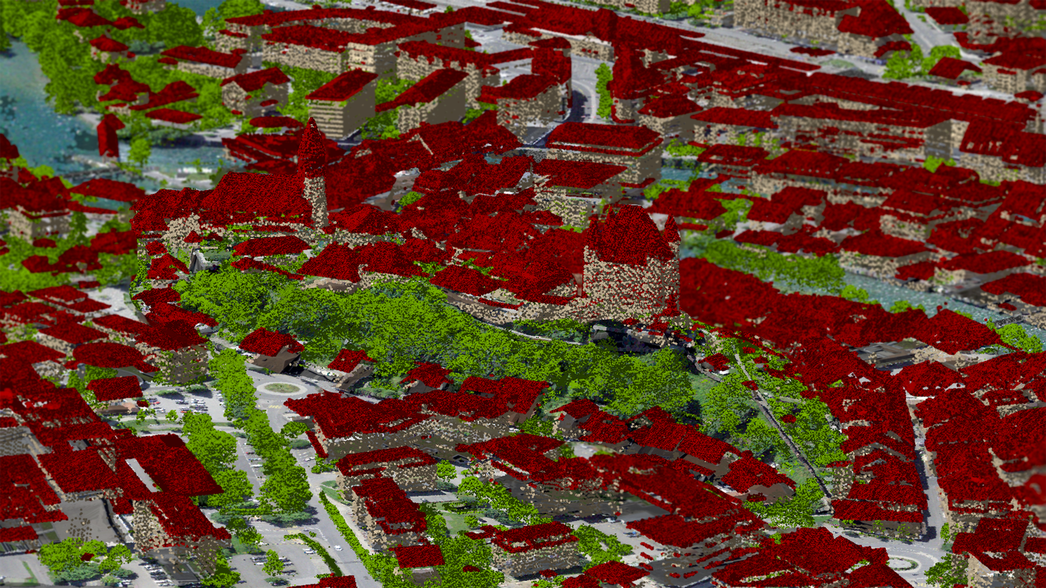 LiDAR-Daten vom Schloss Thun mit Bälliz im Hintergrund