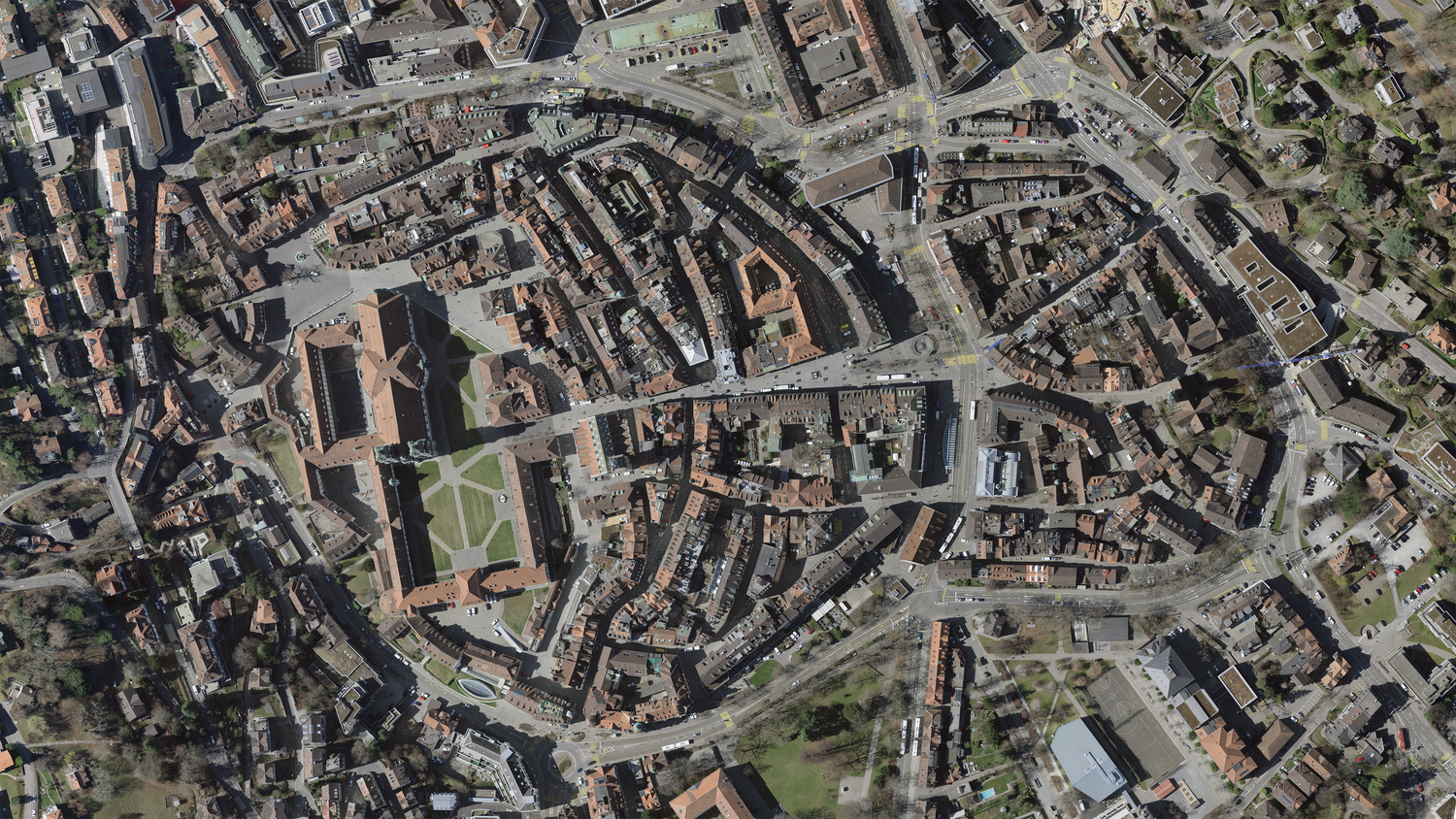 Luftaufnahme auf die historische Altstadt von St. Gallen