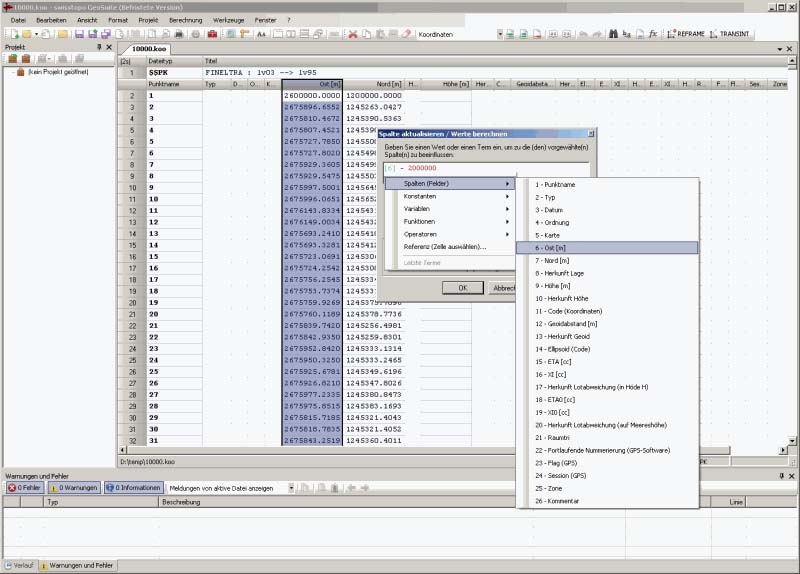 Dateiänderung: Aktualisierung / Berechnung von Spaltenwerten