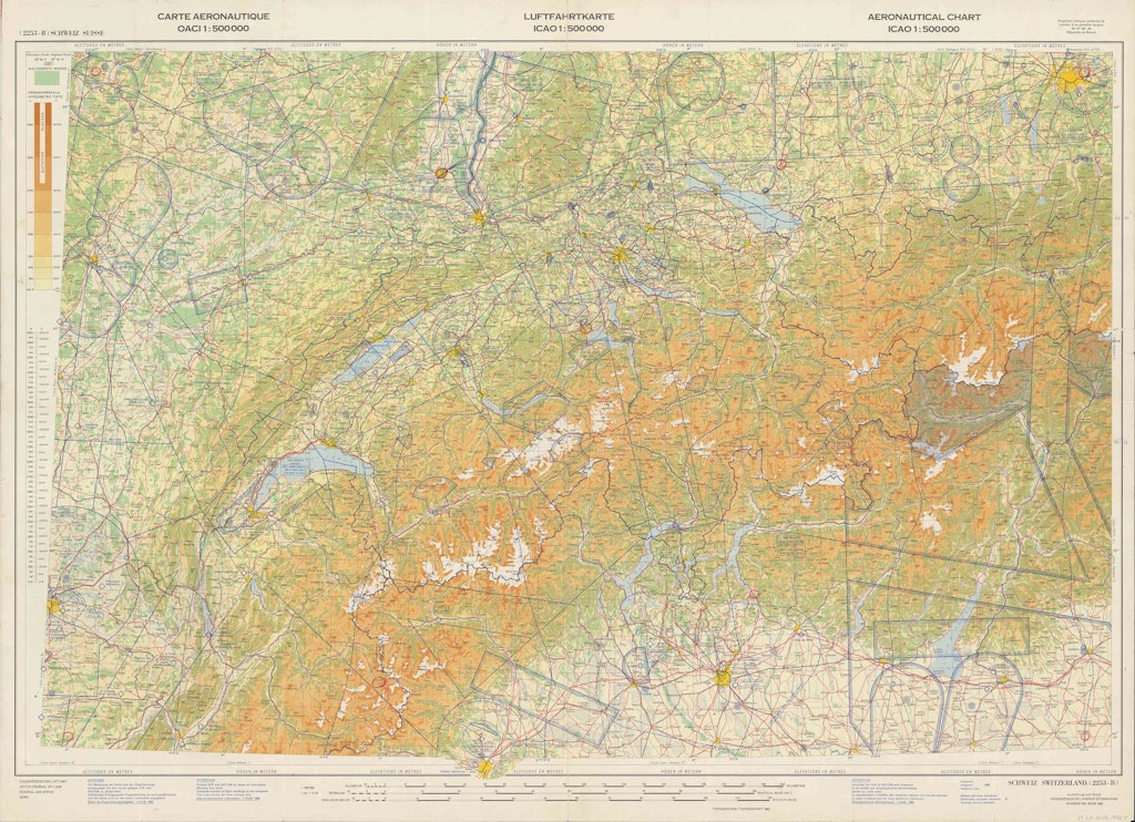 ICAO-Kartenblatt der Schweiz, mit blauem Flugsicherungsaufdruck
