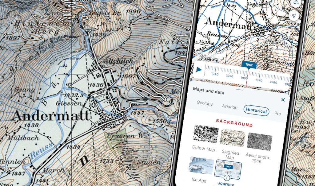 The journey through time in the swisstopo app