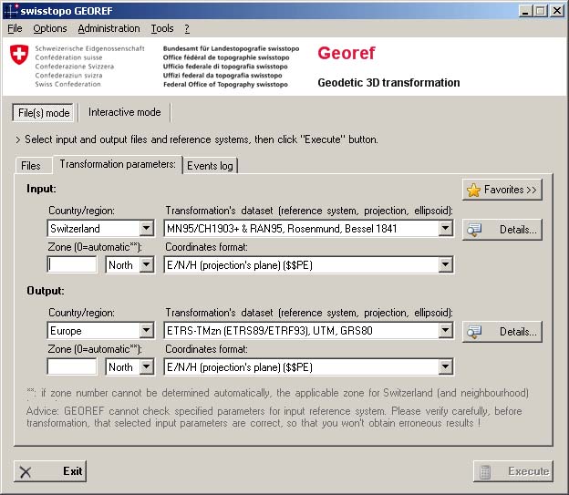 Transformation parameters (file mode) 