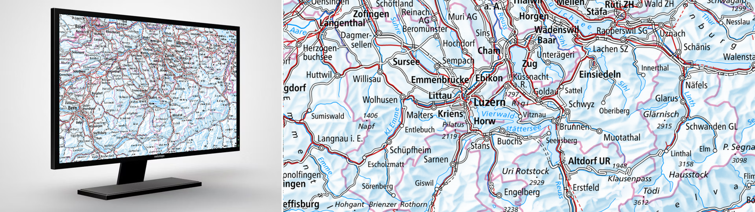 Swiss Map Raster Winter 1000: Swiss Map Raster Winter 1000 is the national map in scale 1:1,000,000 in digital form and winter representation.