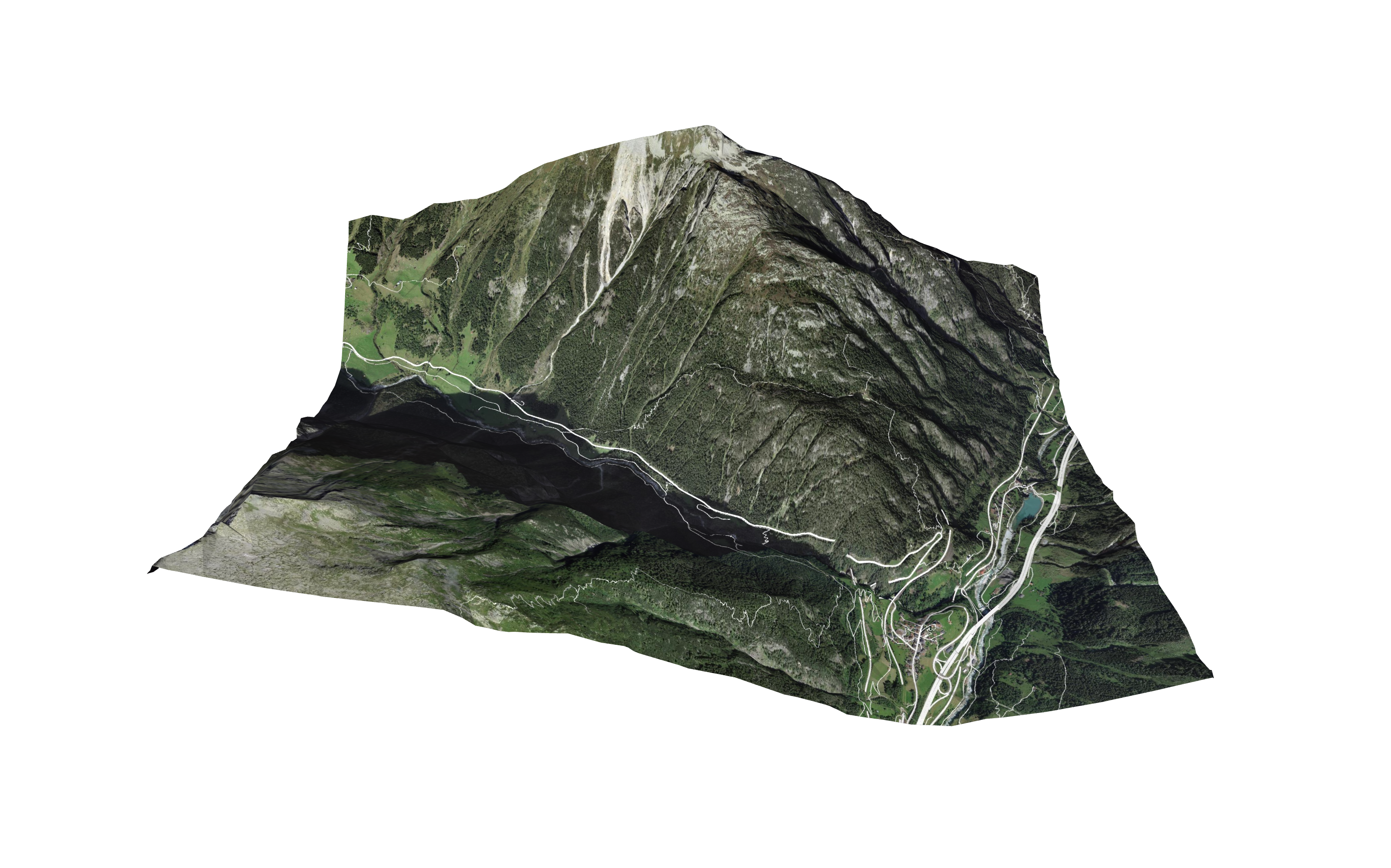 Terrain near Wassen using swissimage and burnt-in traffic axes as texture