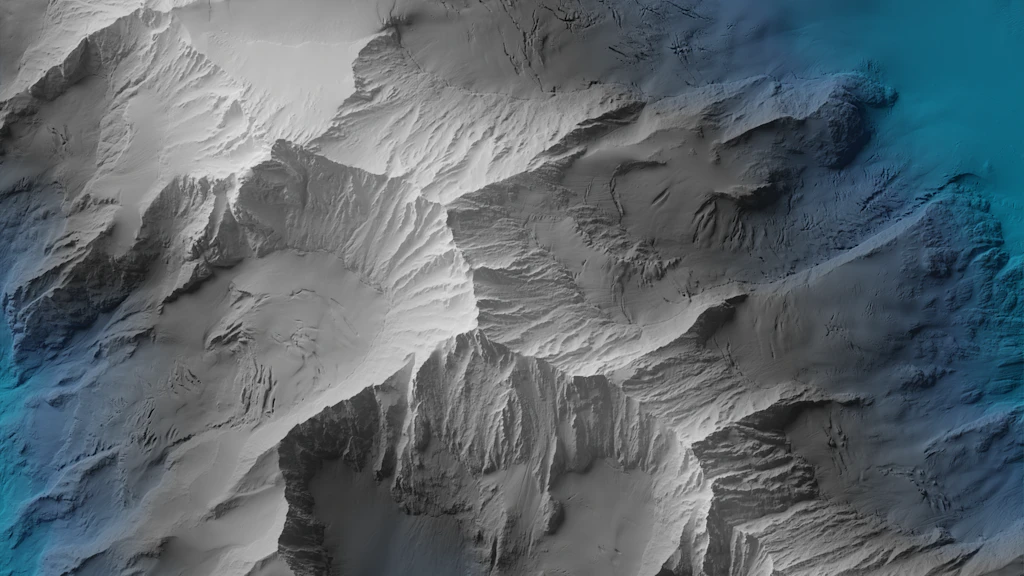 Shaded relief of Schreckhorn and Lauteraarhorn