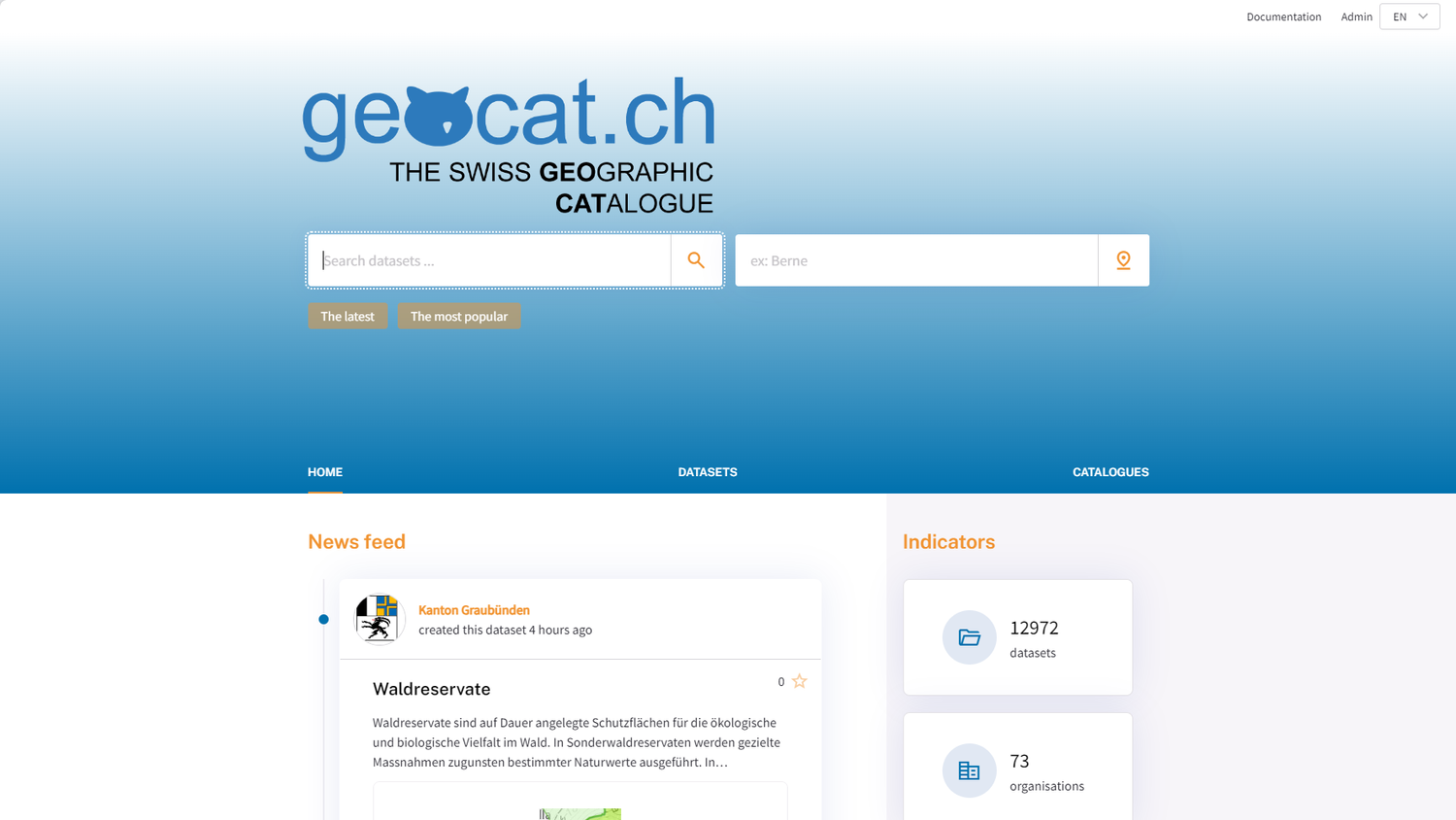 Screenshot Homepage geocat.ch