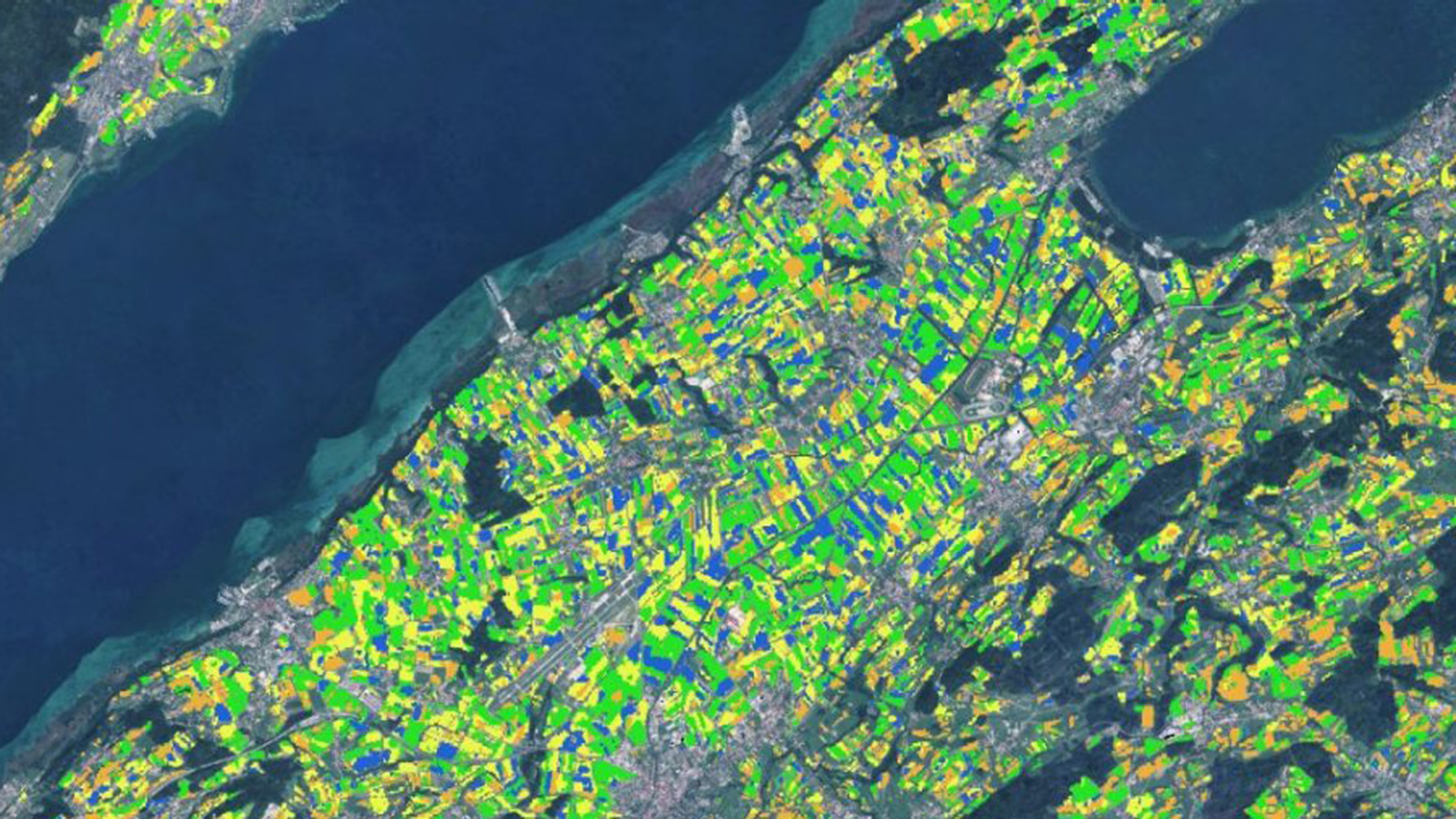 Satellite image of the lake district with Change Detection, showing changes in agricultural use.