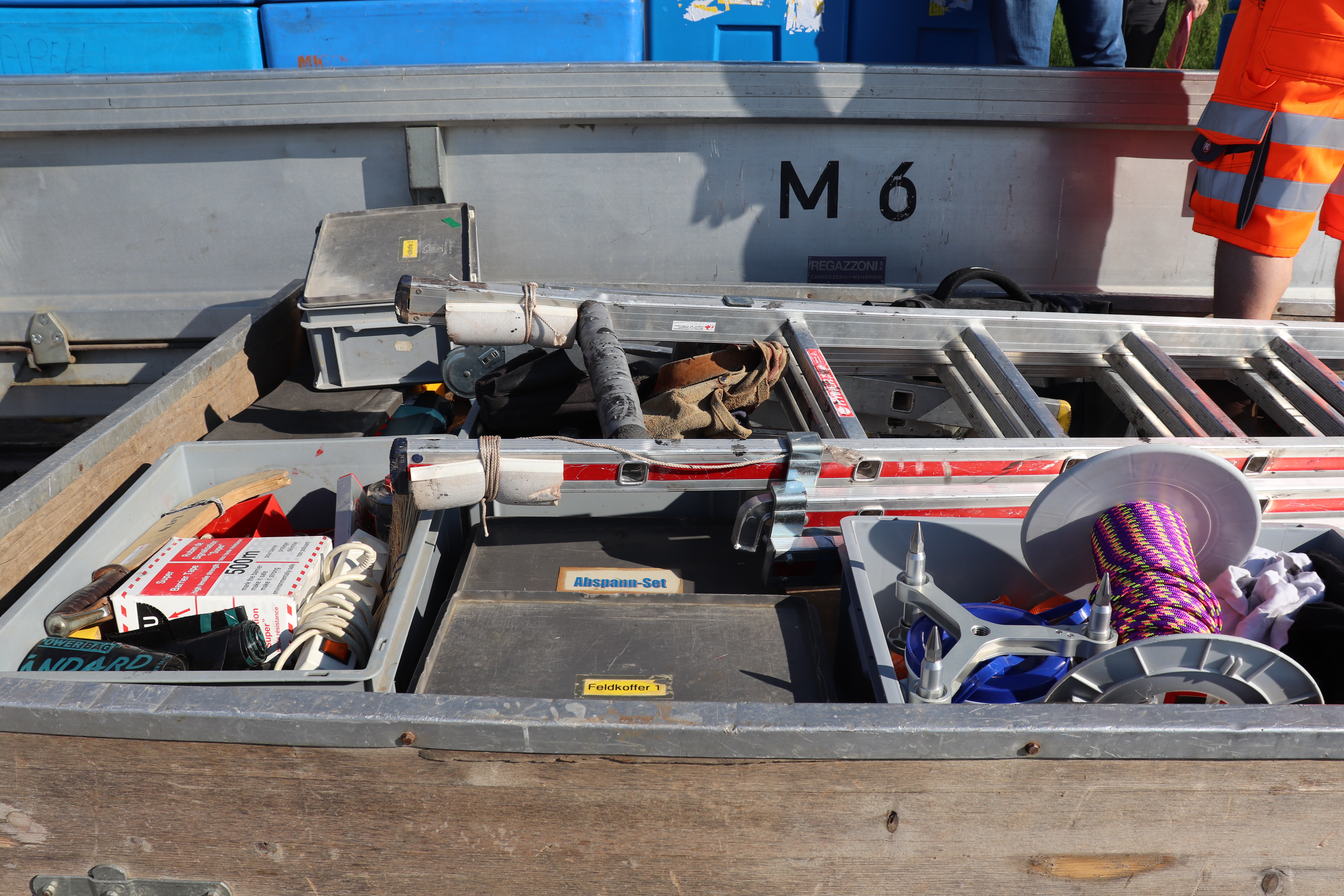 Material ready for transportation to repair the triangulation pyramid on Monte Generoso.
