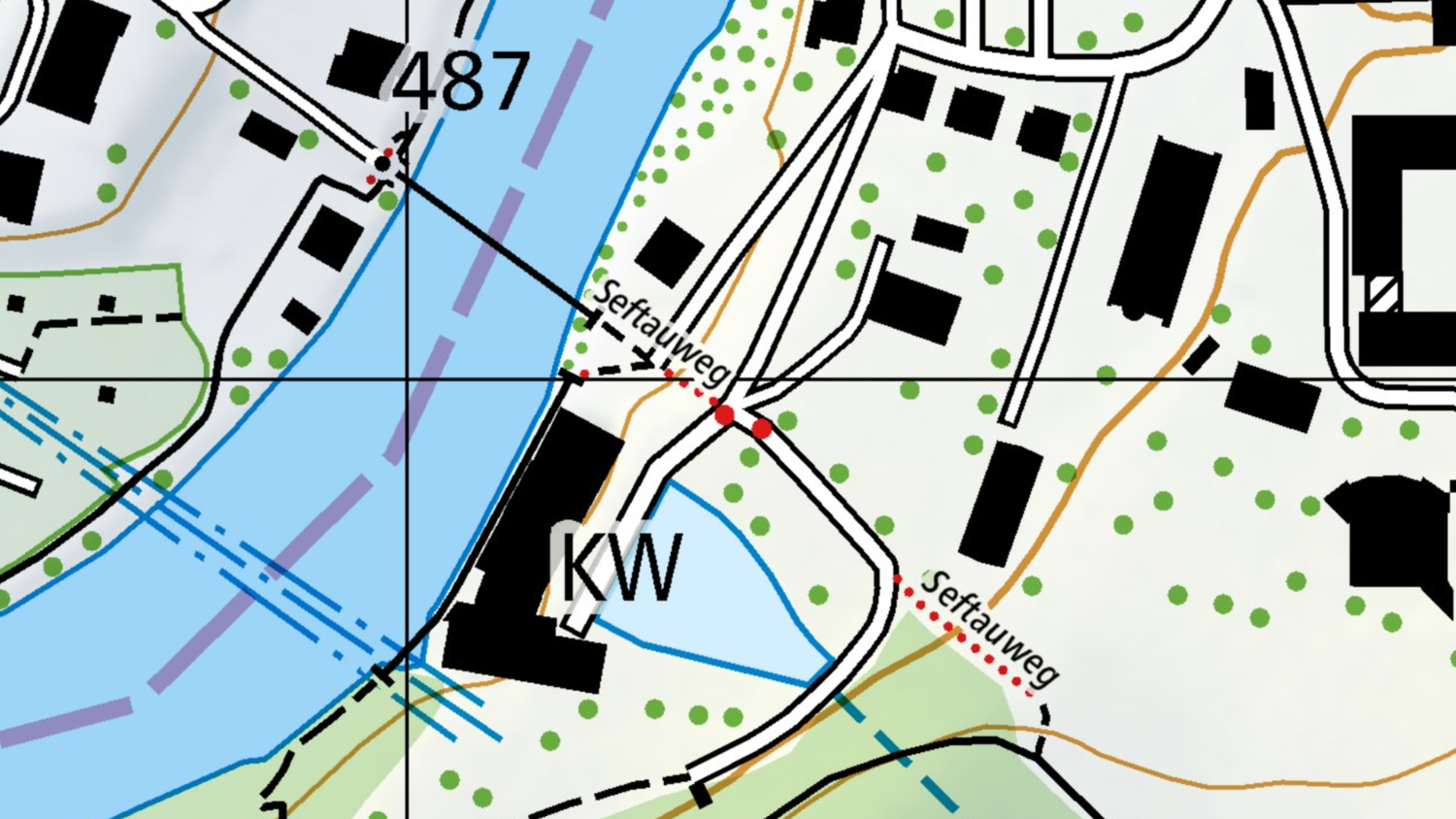 Red dots for stairs and barriers vary in size