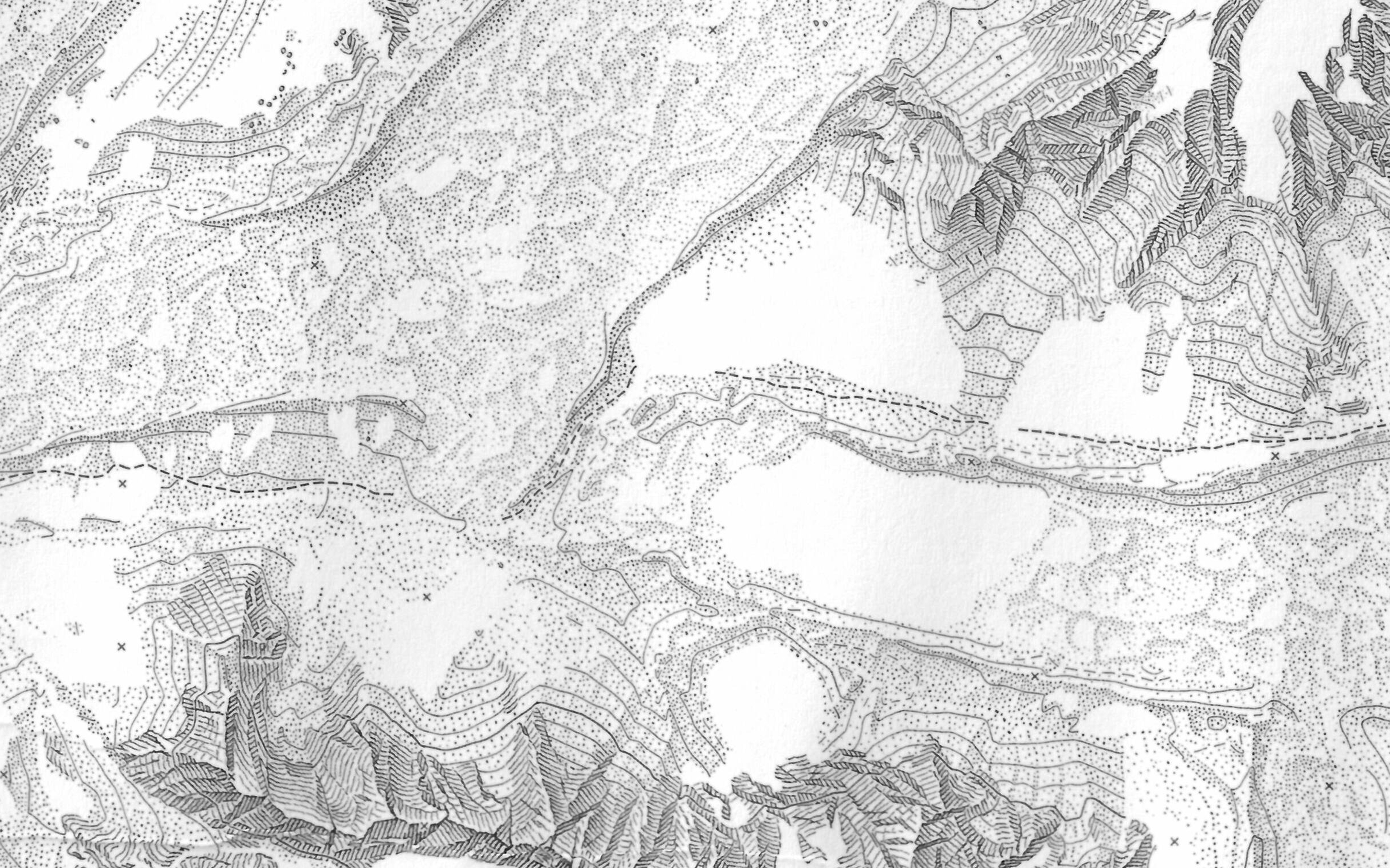 Rock drawing from the National Geographic map of Mount Everest, 1:50,000 (extract from the middle of the map, in the centre of Mount Everest)