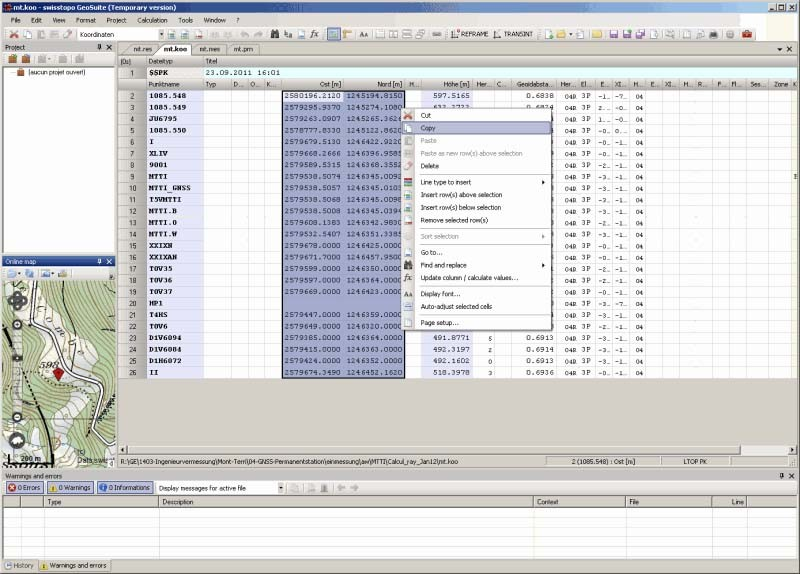 Editing of a LTOP coordinates file